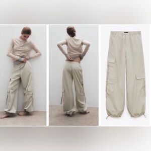 Zara blue gray cargo parachute pants size small